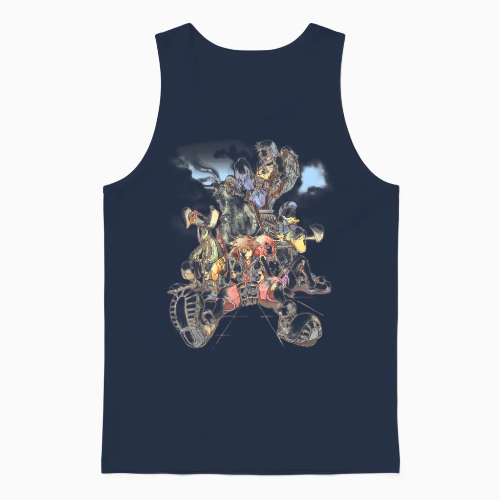 Disney Kingdom Hearts Group Shot Deep Dive Sketch Unisex Tank Top in Navy