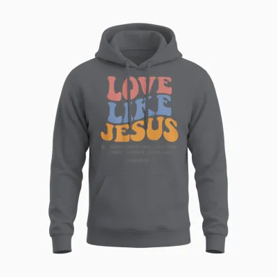 Love Like Jesus X Jesus Loves You God Christ Saying Back T-Shirt, White Unisex Hoodie - Charcoal
