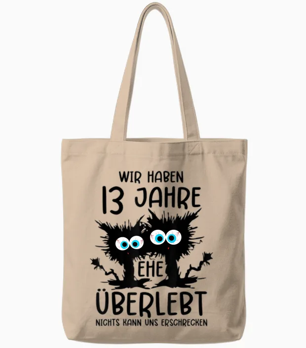 13 Years Married Violet Wedding Anniversary T-Shirt, Gray Tote Bags in Natural