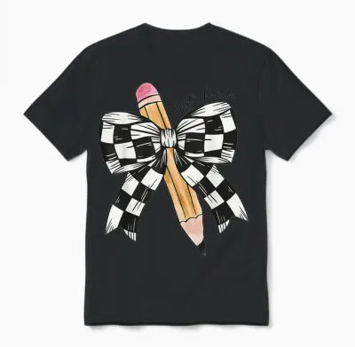 Back to School Hello Fifth Grade Teacher Coquette Pencil Bow Unisex T-Shirt - Black