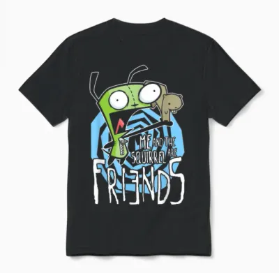 Invader Zim G.i.r Me and the Squirrel Are Friends Funny Logo Unisex T-Shirt - Black