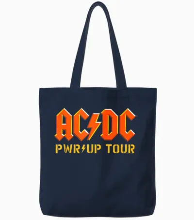 Ac/dc Pwr Up Tour T-Shirt - Unisex-Adults, Black, Small, Short Sleeve, Classic Fit, Cotton Blend Tote Bags - Navy