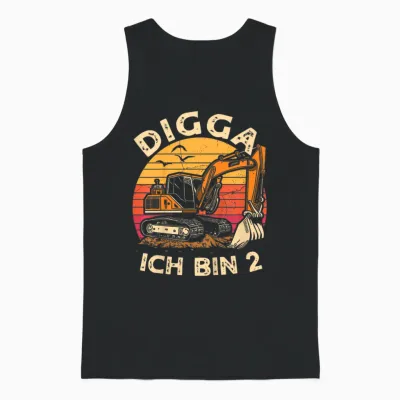 Ich Bin 2 Zwei Jahre Junge 2 Jahre Alt 2. Geburtstag Bagger Unisex Tank Top - Black