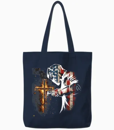 Welder American Flag Mig Tig Welding Faith Cross Christian Tote Bags - Navy