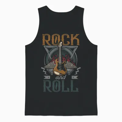 Vintage Retro 80s Rock & Roll Music Guitar Wings Unisex Tank Top - Black