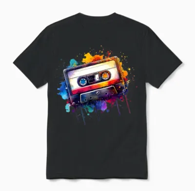 Colorful Retro Music Cassette Unisex T-Shirt - Black