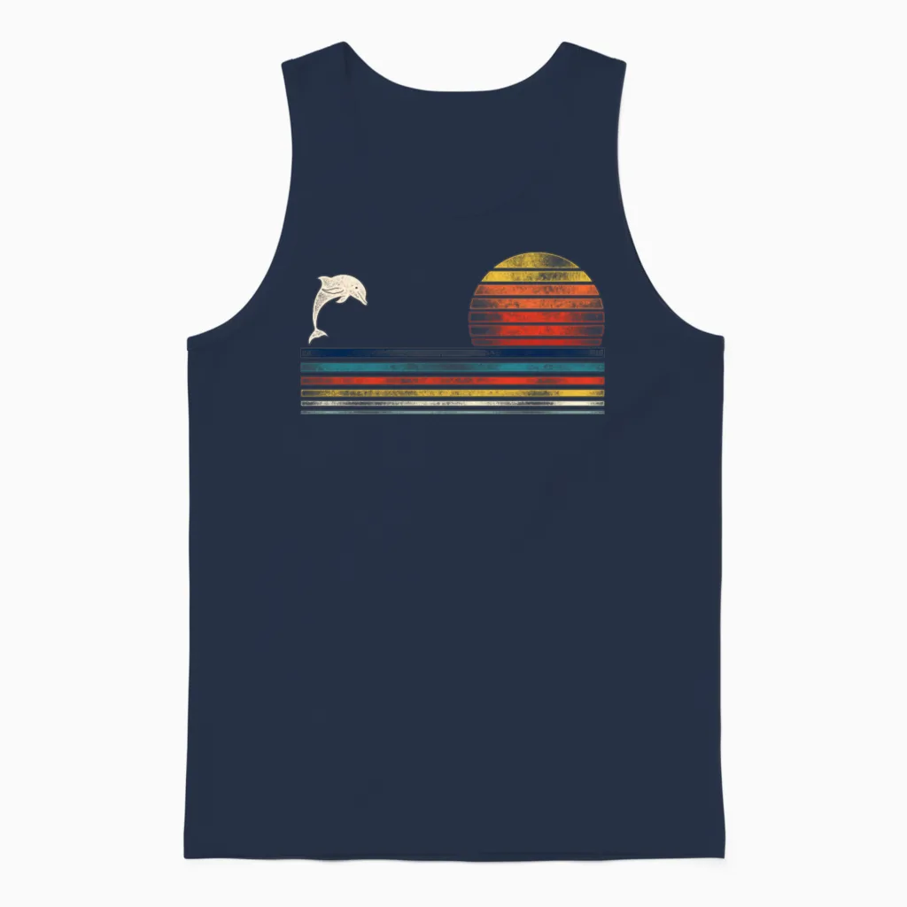Dolphin Retro Vintage Unisex Tank Top - Navy