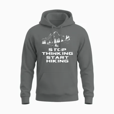 Stop Thinking Start Hiking Unisex Hoodie - Graphite Heather