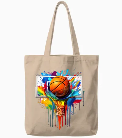 Colorful Basketball Tie Dye Color Splash Hoop Net Slam Dunk Tote Bags - Natural