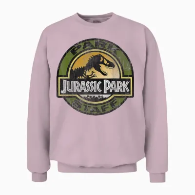 Jurassic Park Staff Retro Distressed Logo Graphic Unisex Sweatshirt - Light Pink