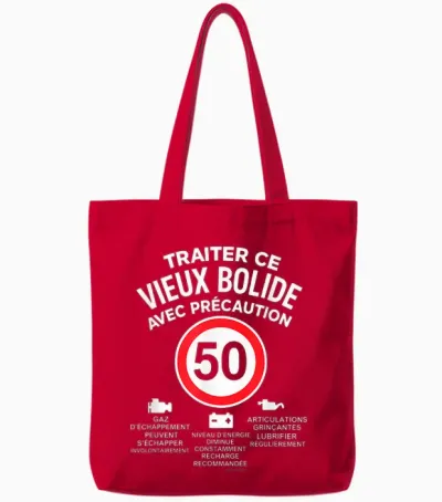 50 Years Mechanical Humour - Panel Old Bolide Man Tote Bags - Red