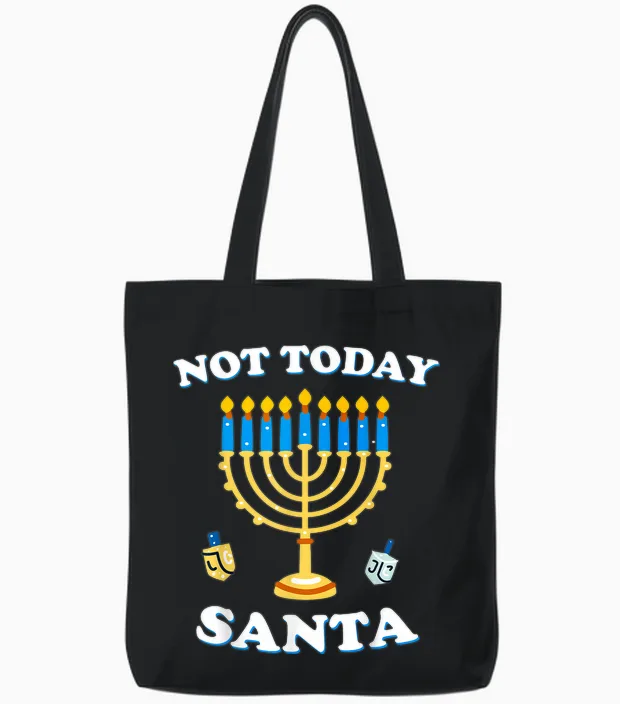 Funny Hanukkah Not Today Santa Jewish Chanukah Chrismukkah Tote Bags in Black