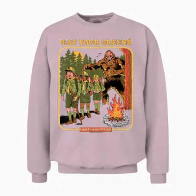 Eat Your Greens Bigfoot Sasquatch Retro Funny Adult Humor Unisex Sweatshirt - Light Pink