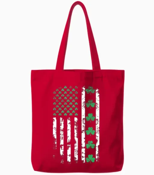 American Flag with Shamrocks for St Patrick's Day Tote Bags in Red