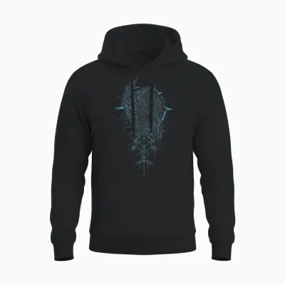 Walhalla Raven Odins Runes Nordic Compass Viking Unisex Hoodie - Black