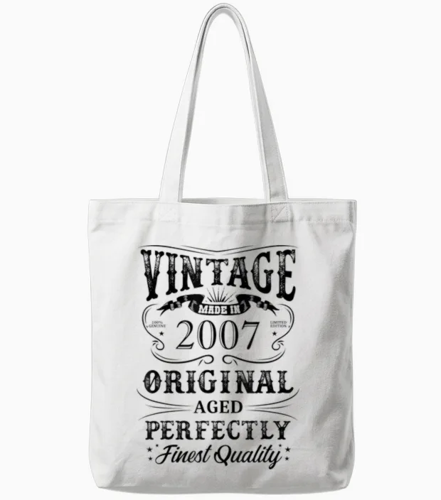 Vintage 2007 Legendary Since 2007 T-Shirt, Grey, S Tote Bags in White