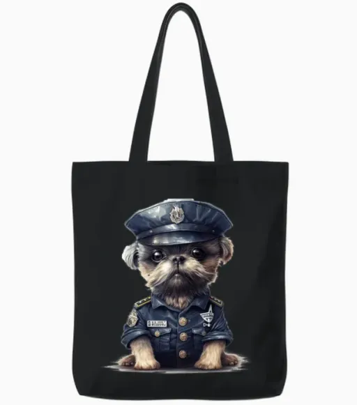 Police Dog Puppy in Police Dog Uniform Tote Bags - Black
