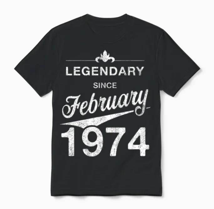 50th Birthday 50 Year Old Born February 1974 Gift Unisex T-Shirt in Black