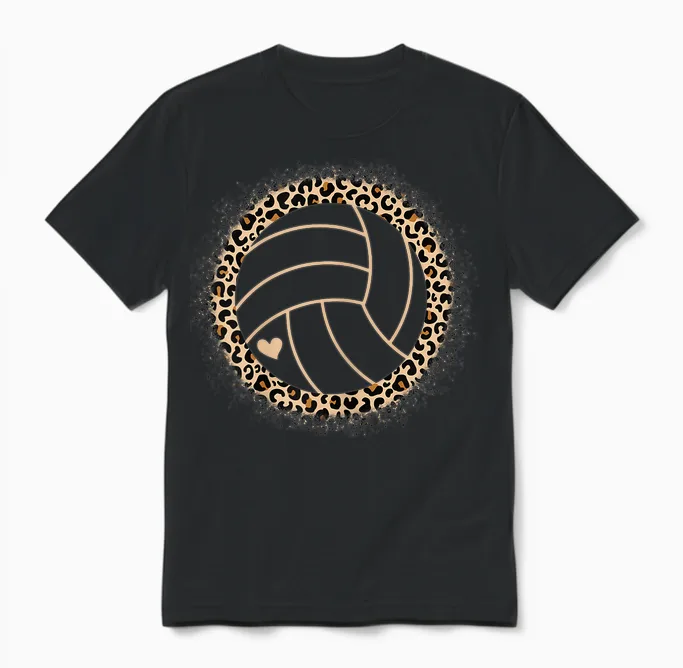 Volleyball Leopard Print Volleyball Player Women Girls T-Shirt, Black Unisex T-Shirt in Black