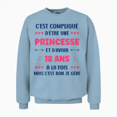 Girl 18 Years Teen Humor Birthday Princess 18 Years T-Shirt, White, Female X-Small Unisex Sweatshirt - Light Blue