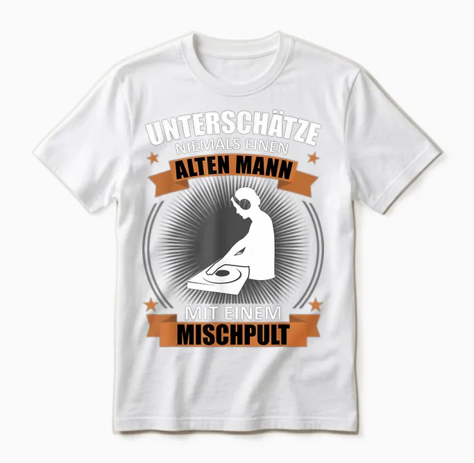 Men's Dj Mixing Console Turntable Old Man Saying Funny Musician T-Shirt, Black Unisex T-Shirt in White