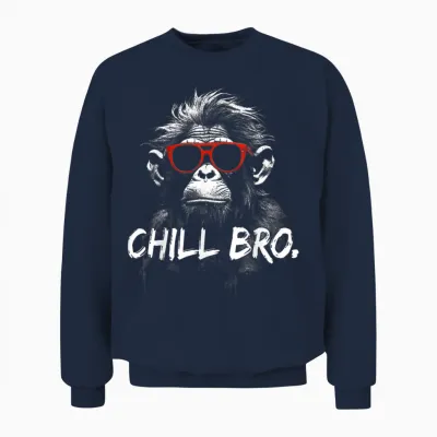 Chill Bro Cool Monkey with Sunglasses Gift Idea Gamer T-Shirt, Black Unisex Sweatshirt - Navy
