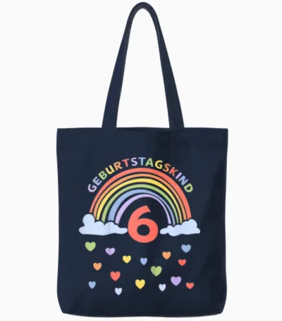 Children's 6 Years Sixth Birthday Rainbow T-Shirt, Black Tote Bags - Navy