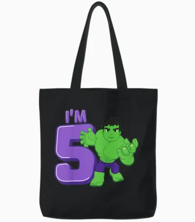 Kids Marvel Hulk Cute Hulk 5th Birthday I'm 5 Tote Bags - Black