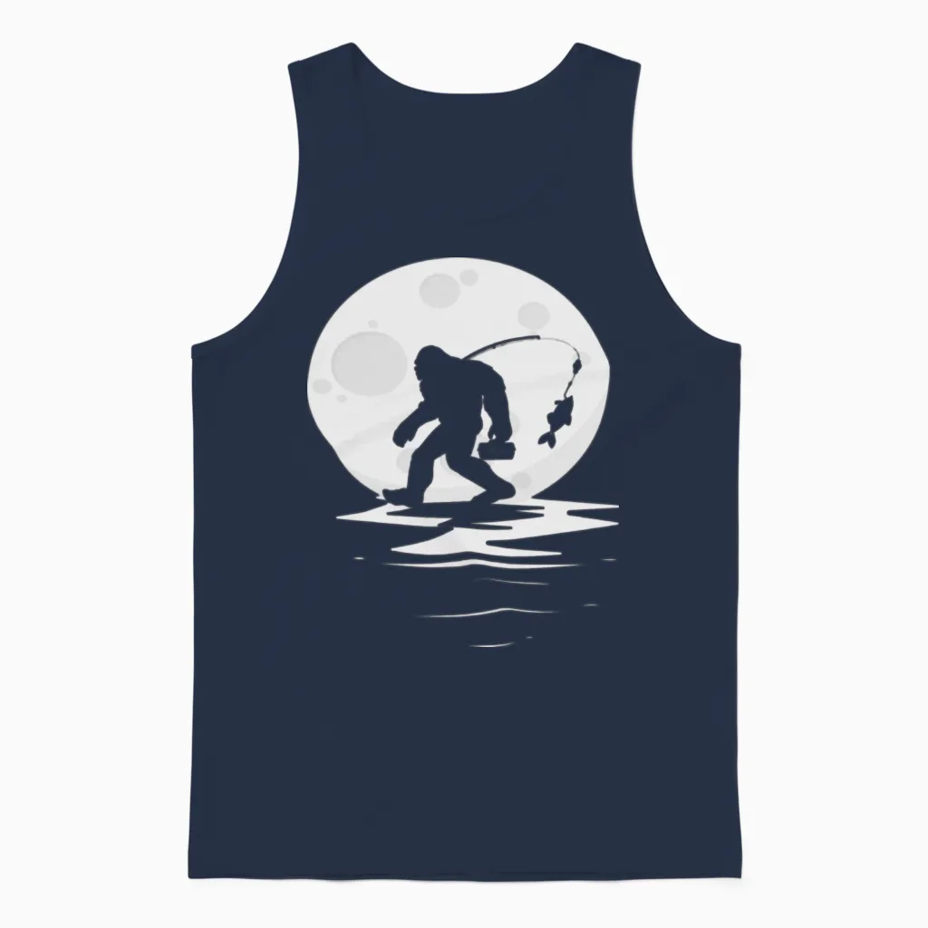 Bigfoot Fishing Funny Unisex Tank Top in Navy