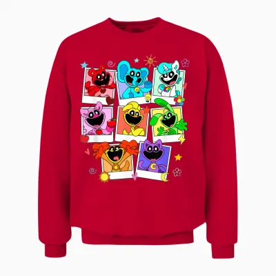 Poppy Playtime Colorful Polaroid Smiling Critters Group Shot Unisex Sweatshirt - Red