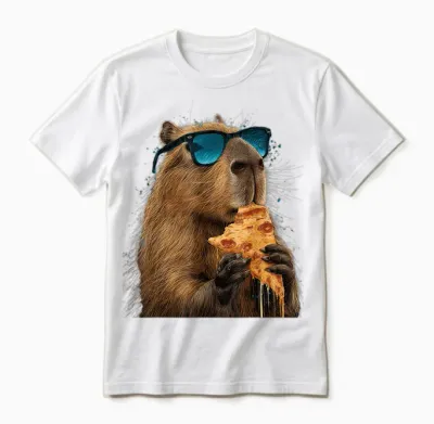 Capybara Essen Pizza Lustig Niedlich Unisex T-Shirt - White