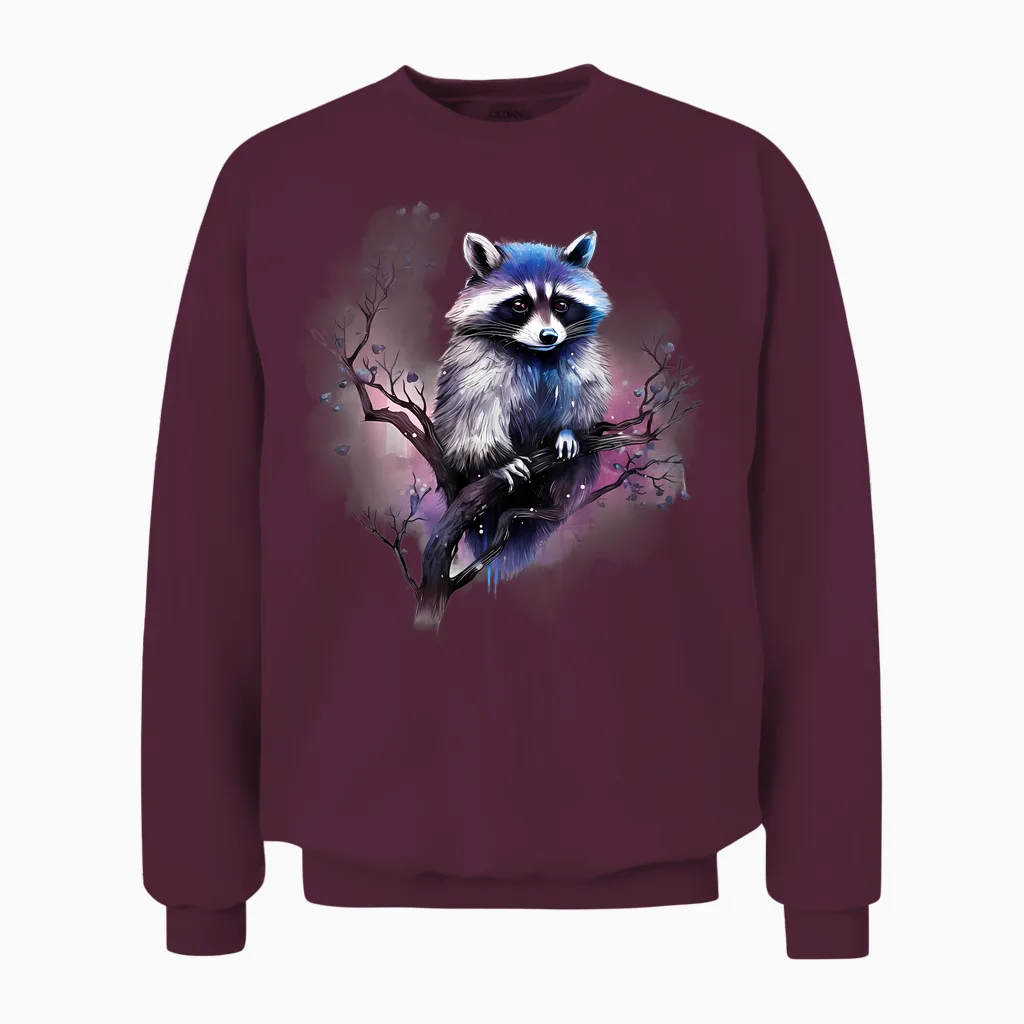 WaschbÀr Natur Splash Tierliebhaber Kunstwerk Waldmotiv Unisex Sweatshirt in Maroon