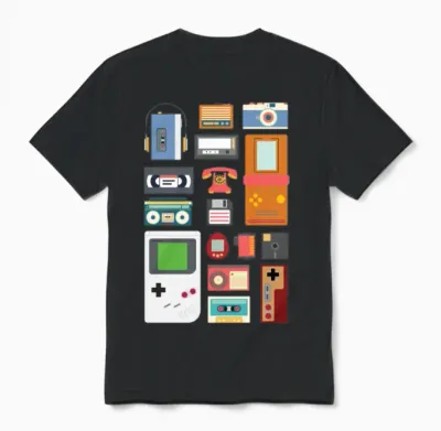 Retro 90's Technology Gadgets Gift Unisex T-Shirt - Black