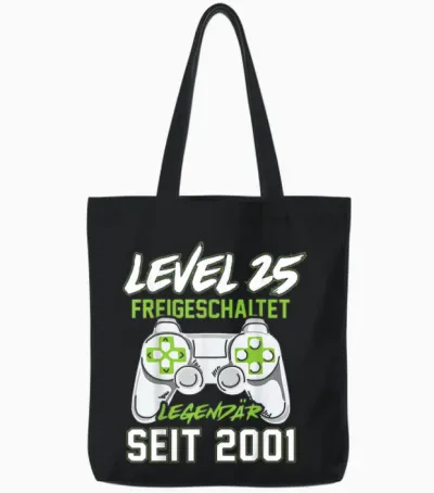Level 25 Geburtstag Junge Gamer Mann Deko Jahrgang 2001 Tote Bags - Black