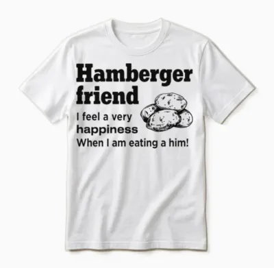 Hamberger Friend, Engrish, Bad Translation Unisex T-Shirt - White