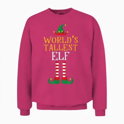 World's Tallest Elf T Shirt Xmas Tall Matching Family Helper Unisex Sweatshirt - Heliconia