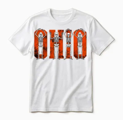 O-H-I-O State Funny Skeletons Ohio Vintage Halloween Team Unisex T-Shirt - White