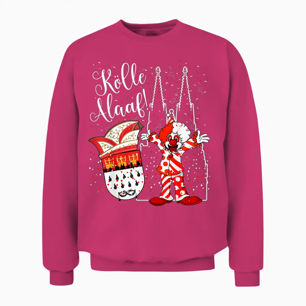 Cologne Cathedral Clown Cologne Alaaf Confetti Carnival Fashion Parade Unisex Sweatshirt in Heliconia