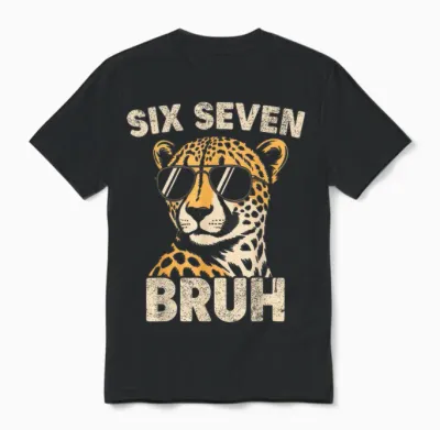 Boys Animal Print Clothes Bruh Cheetah 67 Meme Six Seven Unisex T-Shirt - Black