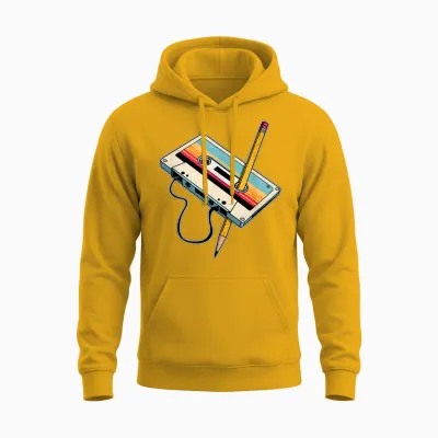 Vintage Retro Cassette X 80s 90s Party Fancy Dress Unisex Hoodie - Gold