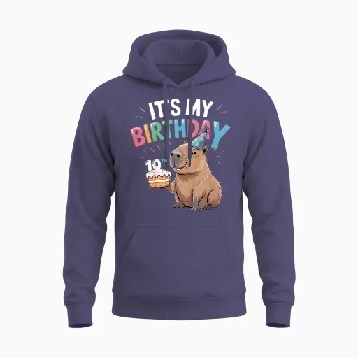 Kids 10th Birthday Capybara 10 Years Old Cute Birthday Party Unisex Hoodie - Heather Sport Dark Navy