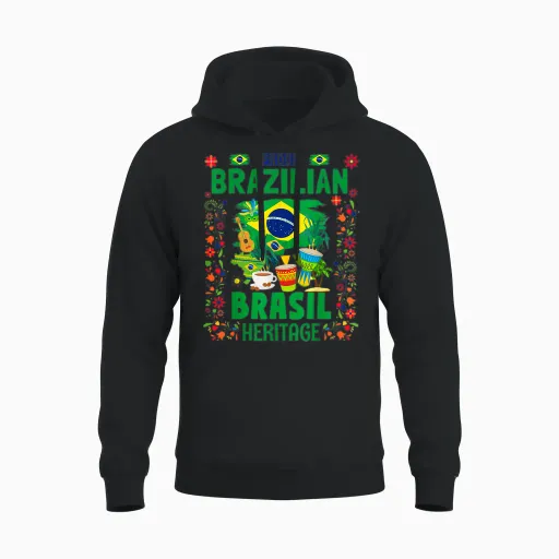 Brazil Flag for Kids - Brazil and Brazil Flag T-Shirt, Yellow, S Unisex Hoodie in Black
