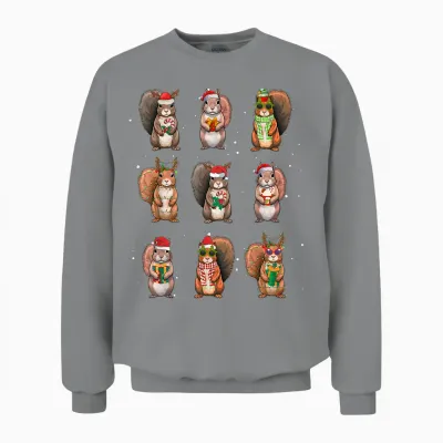Squirrels Christmas Lights Decor Funny Squirrel Lover Pajama Unisex Sweatshirt - Sport Grey