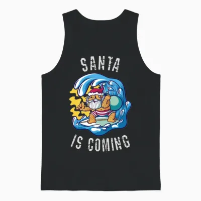 Santa Is Coming by Surfboard Unisex Tank Top - Black