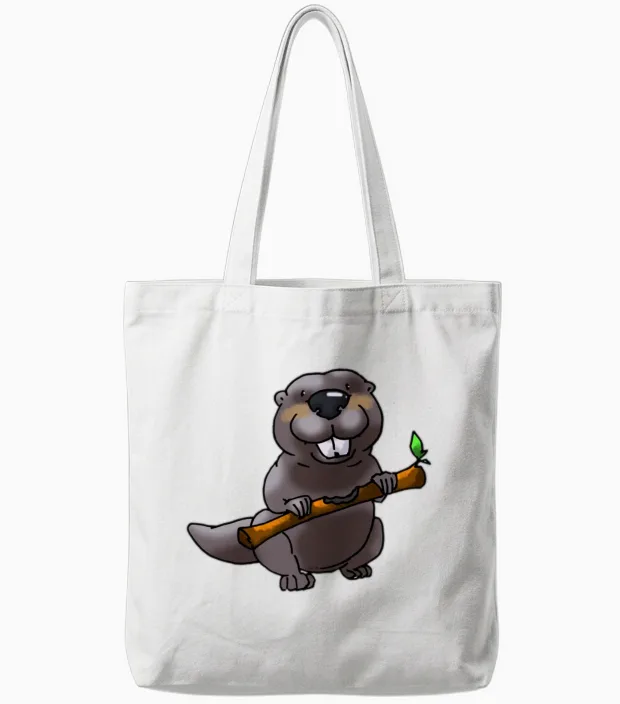 Funny Beaver Cartoon Tote Bags in White