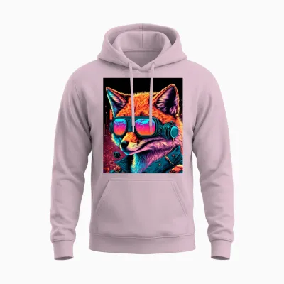 Retro Futuristic Synthwave Fox Unisex Hoodie - Light Pink