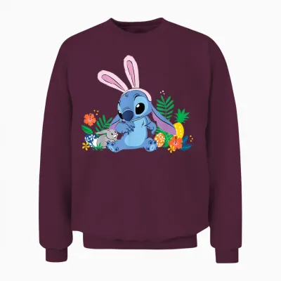 Disney Stitch Easter Bunny Ears & Eggs Tropical Spring Pals Unisex Sweatshirt - Maroon