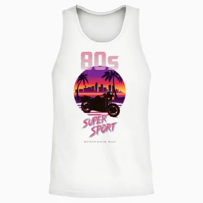 Moto Supersport Années 80 Synthwave Retro Sportbike Rider T-Shirt Haut De Gamme Unisex Tank Top - White