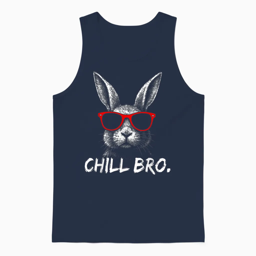Chill Bro Cool Rabbit with Sunglasses Gamer Rabbit Easter Unisex Tank Top in Navy