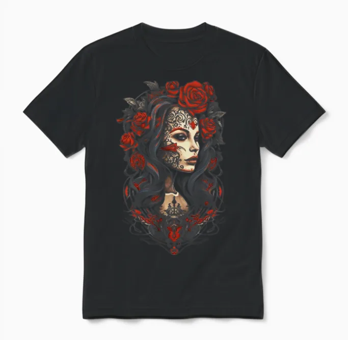 Women and Roses, Retro, Vintage Unisex T-Shirt - Black